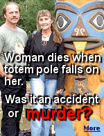 Carl Muggli is said to have killed wife Linda by dropping a 2900 pound totem pole on her as they carved it together at their home in International Falls, Minnesota.